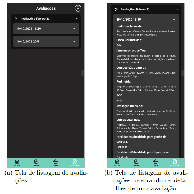 Telas da seção de avaliações
