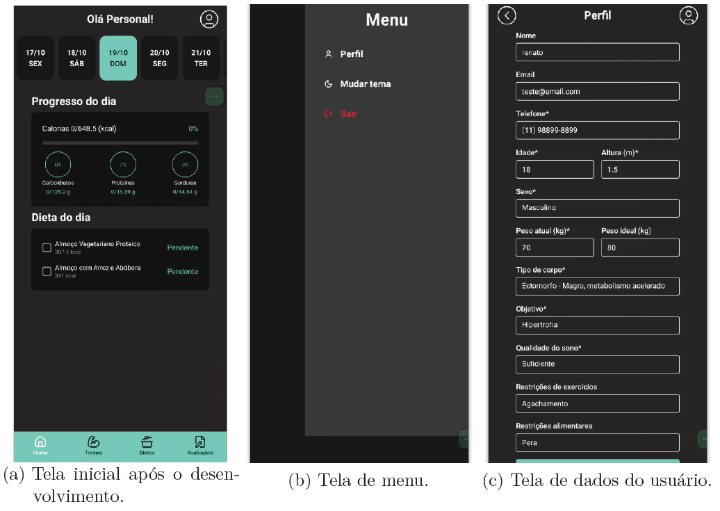Telas da seção home e menu