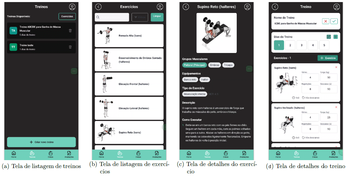 Telas da seção de treinos